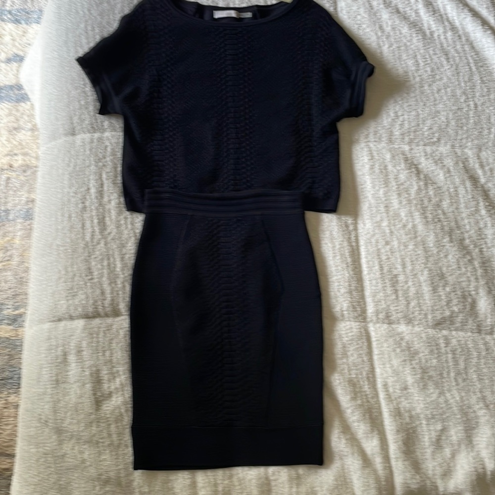 Ramy Brook coordinating top and skirt - black with snakeskin texture.